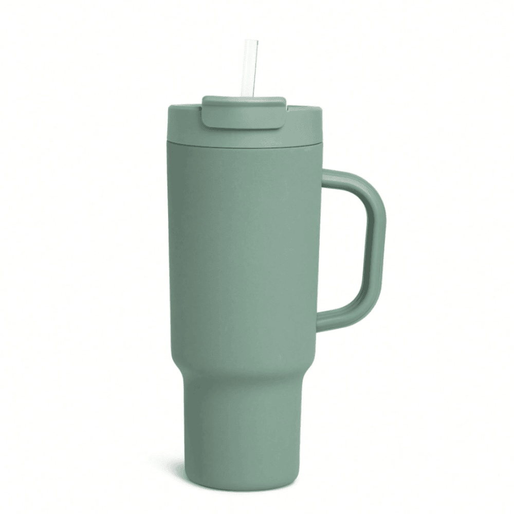 40oz Sage Green Tumbler with Handle & Straw - 50H Cold Insulation - Leakproof Travel Mug