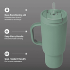 40oz Sage Green Tumbler with Handle & Straw - 50H Cold Insulation - Leakproof Travel Mug