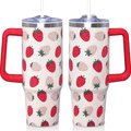 Kawaii Strawberry 30oz Tumbler with Handle | Cute Stainless Steel Travel Mug