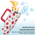Kawaii Strawberry 30oz Tumbler with Handle | Cute Stainless Steel Travel Mug