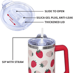 Kawaii Strawberry 30oz Tumbler with Handle | Cute Stainless Steel Travel Mug
