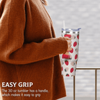 Kawaii Strawberry 30oz Tumbler with Handle | Cute Stainless Steel Travel Mug