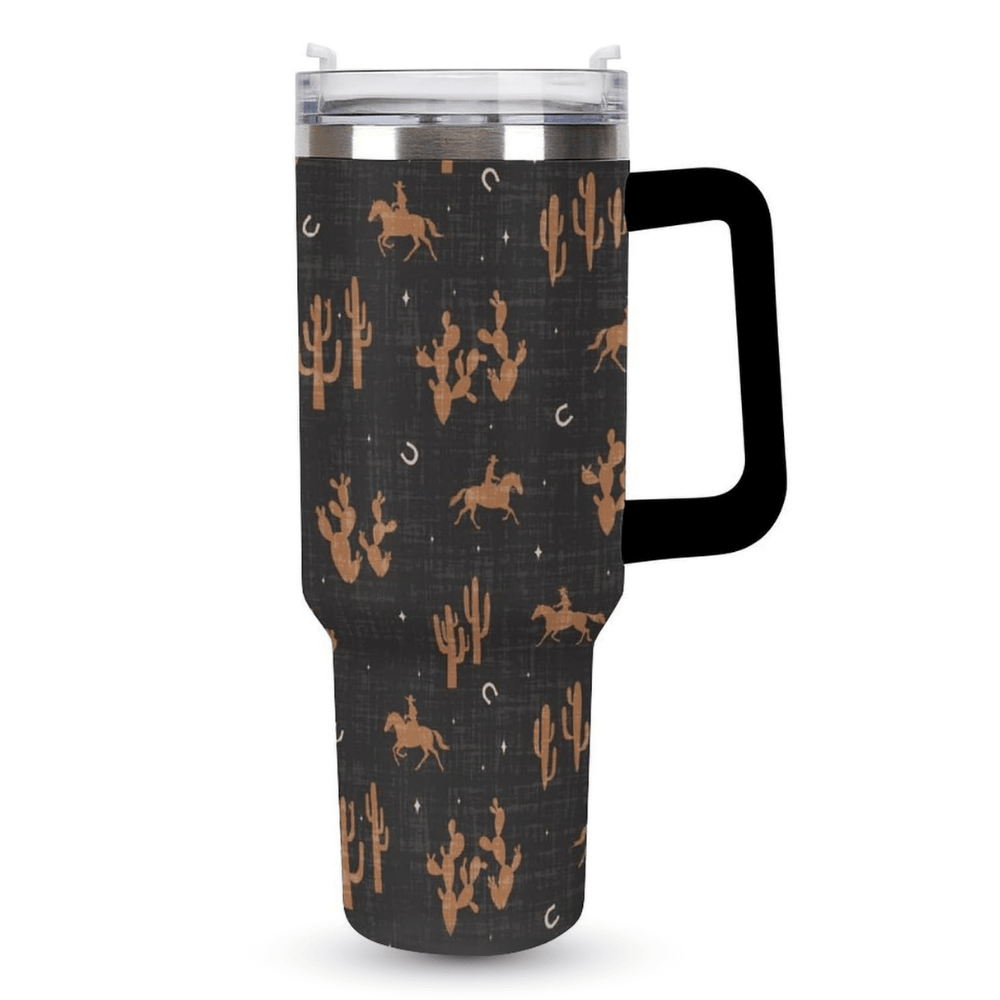 Western Aztec 40oz Tumbler with Handle | Retro Stainless Steel Travel Mug