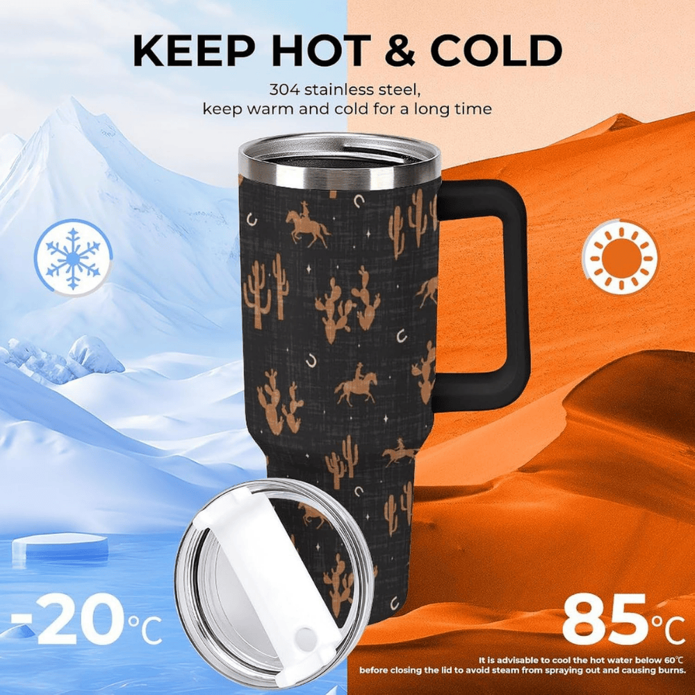 Western Aztec 40oz Tumbler with Handle | Retro Stainless Steel Travel Mug