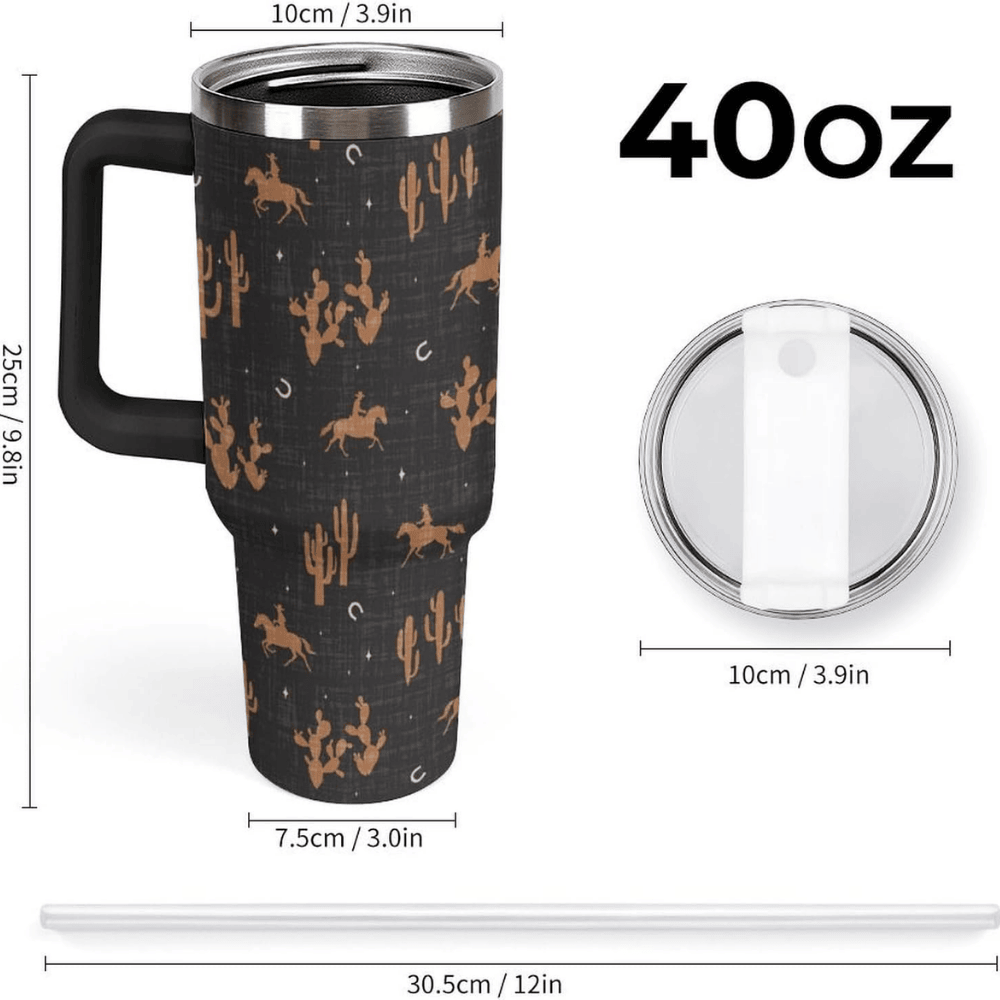 Western Aztec 40oz Tumbler with Handle | Retro Stainless Steel Travel Mug