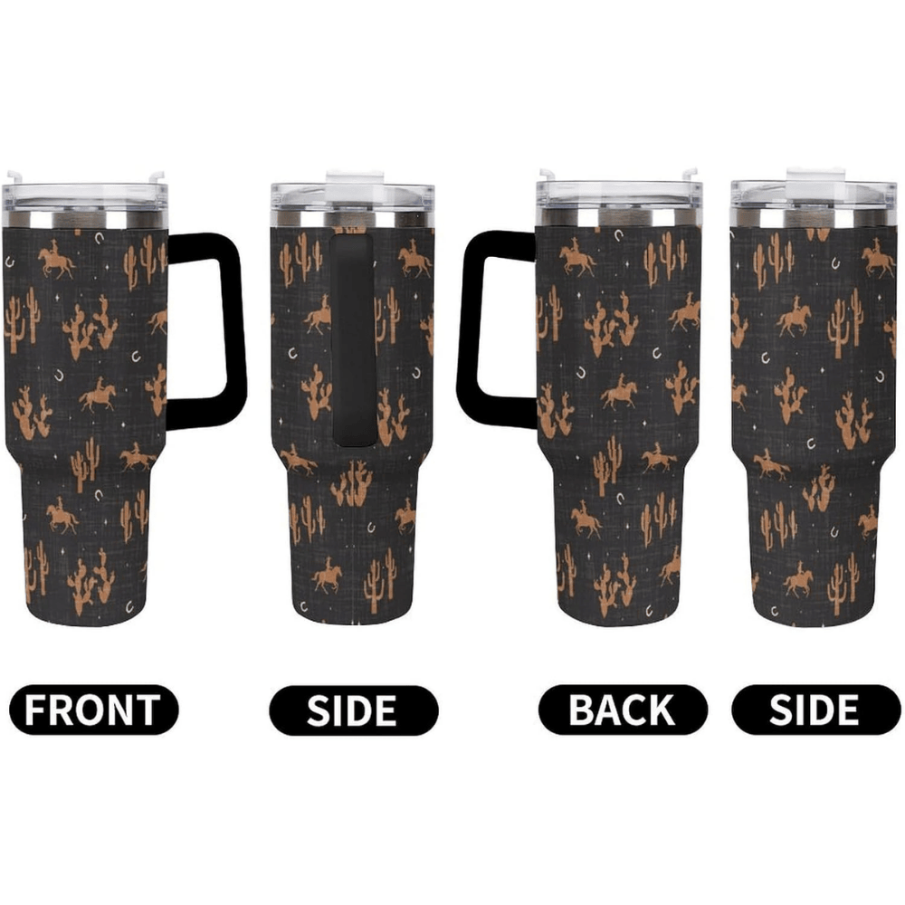 Western Aztec 40oz Tumbler with Handle | Retro Stainless Steel Travel Mug