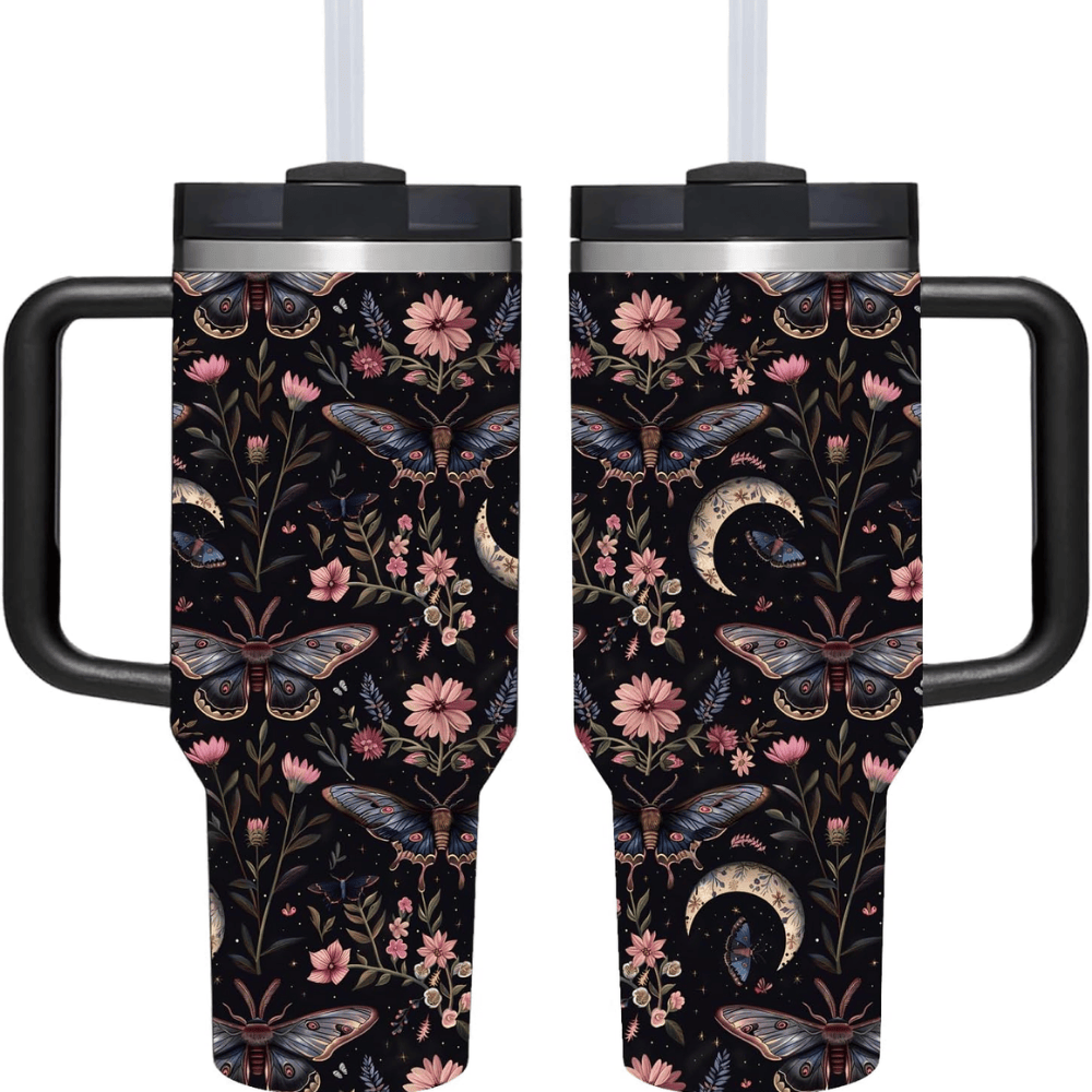 Goth Butterfly 40oz Tumbler with Handle | Dark Aesthetic Stainless Steel Travel Mug