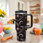 Goth Butterfly 40oz Tumbler with Handle | Dark Aesthetic Stainless Steel Travel Mug