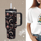 Goth Butterfly 40oz Tumbler with Handle | Dark Aesthetic Stainless Steel Travel Mug