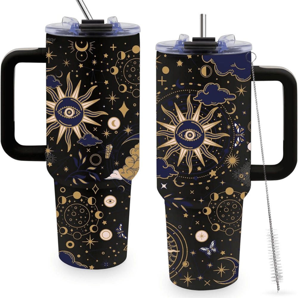 Tarot Black 40oz Tumbler with Handle | Witchy Gothic Stainless Steel Travel Mug