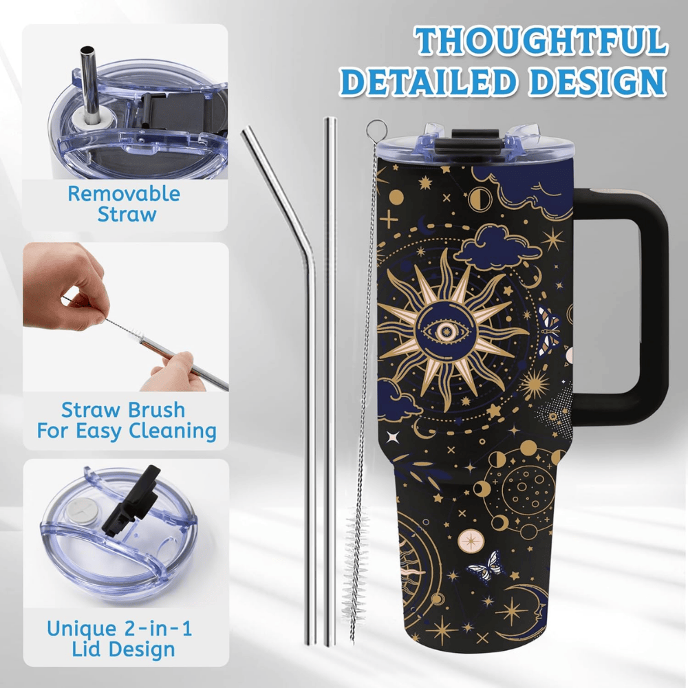 Tarot Black 40oz Tumbler with Handle | Witchy Gothic Stainless Steel Travel Mug