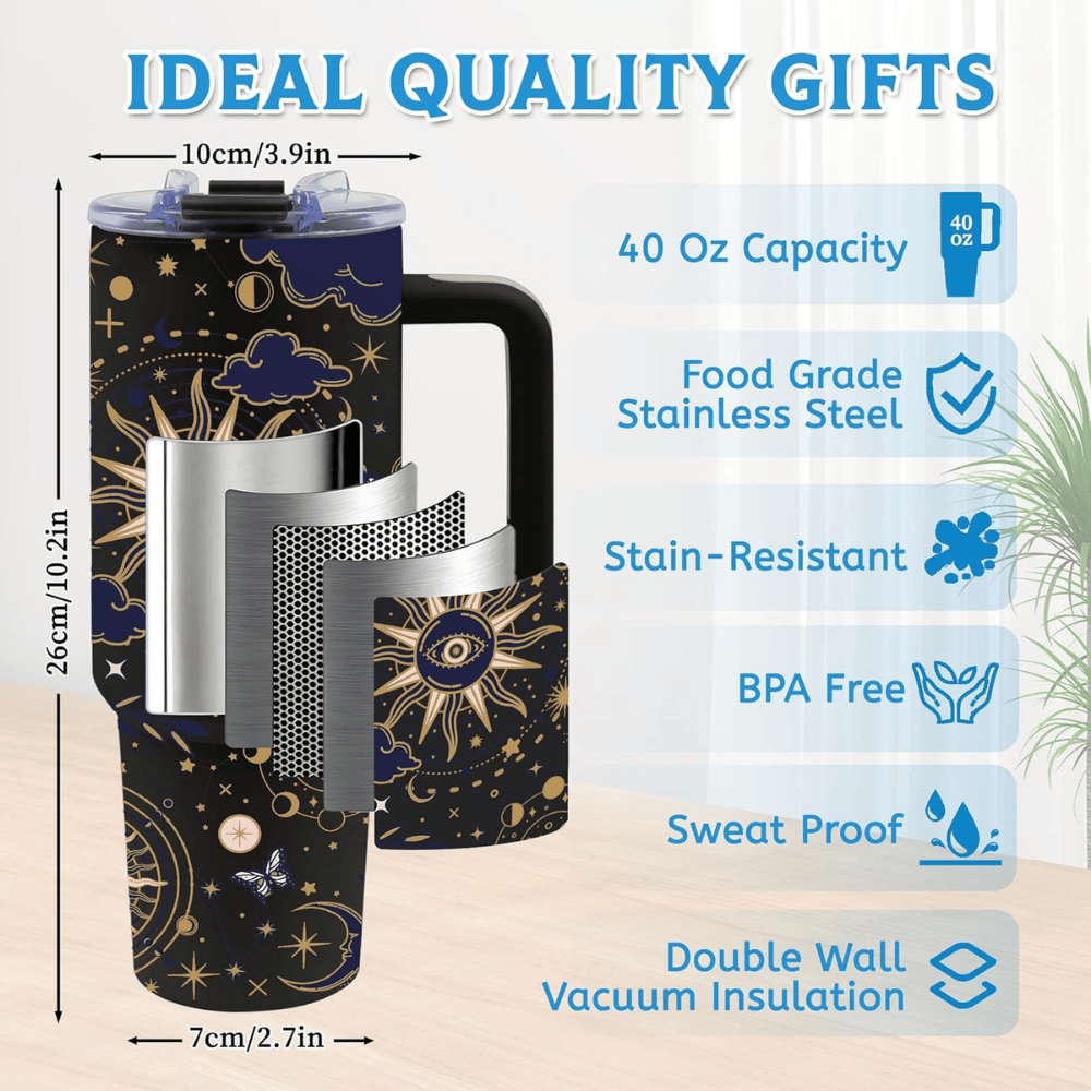 Tarot Black 40oz Tumbler with Handle | Witchy Gothic Stainless Steel Travel Mug