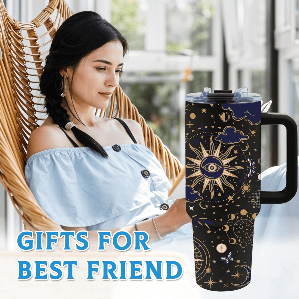 Tarot Black 40oz Tumbler with Handle | Witchy Gothic Stainless Steel Travel Mug