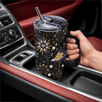 Tarot Black 40oz Tumbler with Handle | Witchy Gothic Stainless Steel Travel Mug
