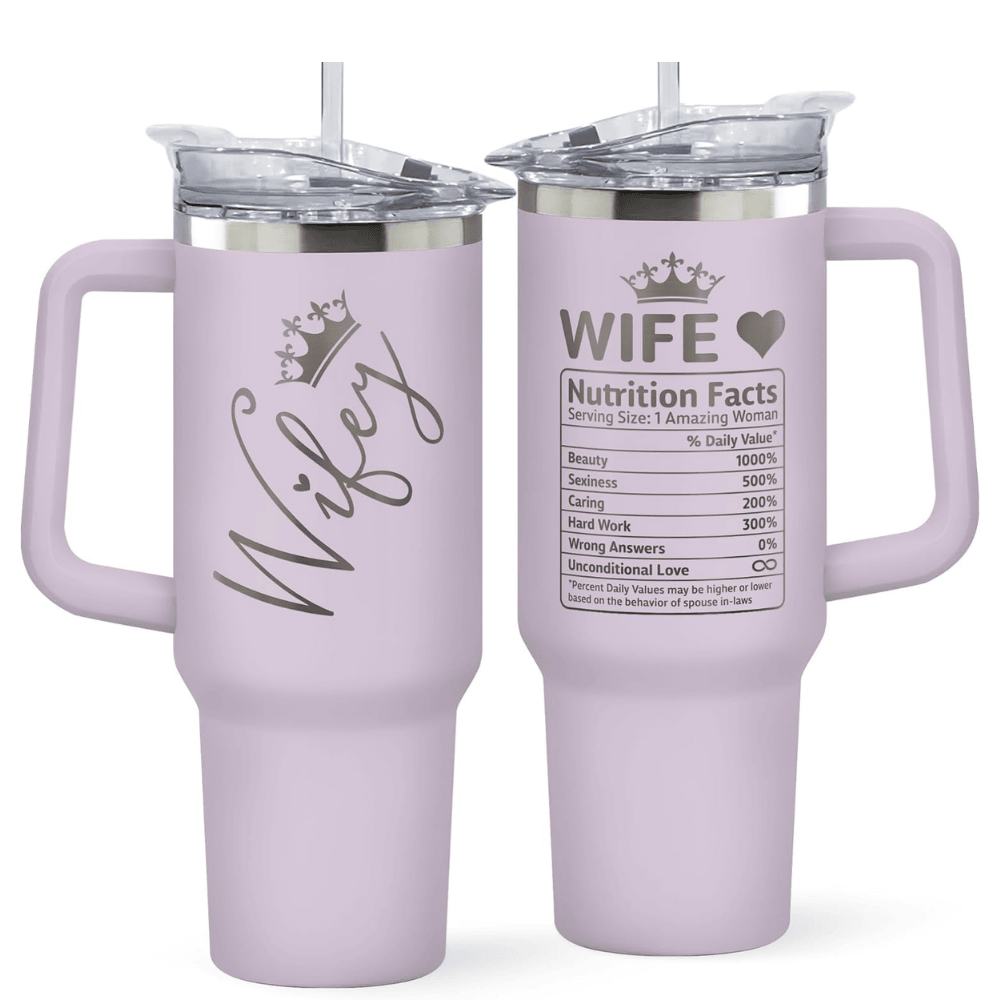 "To My Wife" Purple 40oz Tumbler with Handle | Romantic Anniversary Gift from Husband