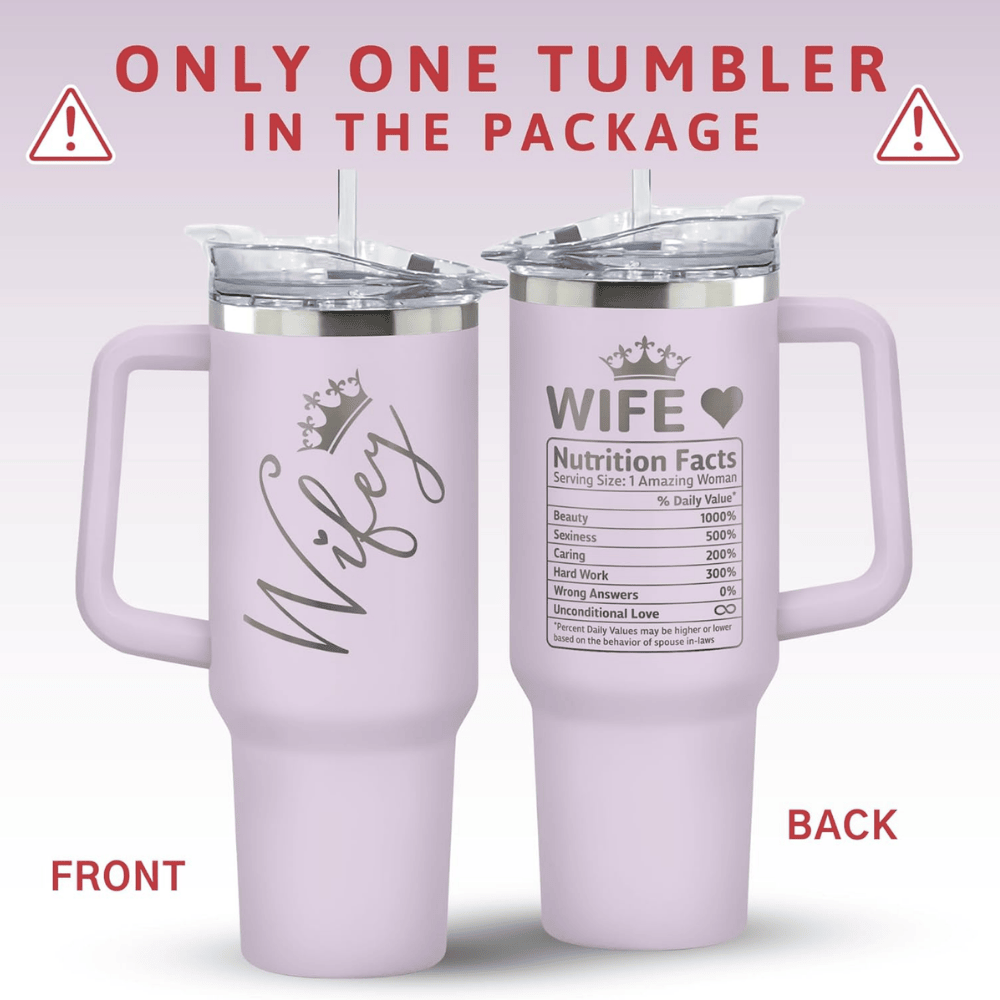 "To My Wife" Purple 40oz Tumbler with Handle | Romantic Anniversary Gift from Husband