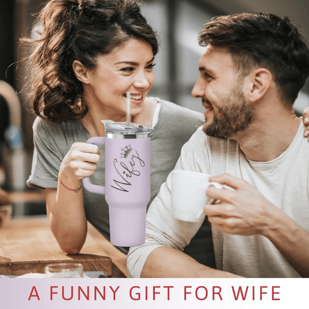 "To My Wife" Purple 40oz Tumbler with Handle | Romantic Anniversary Gift from Husband