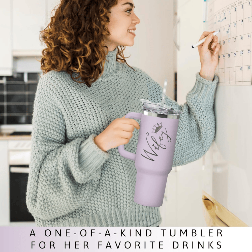 "To My Wife" Purple 40oz Tumbler with Handle | Romantic Anniversary Gift from Husband