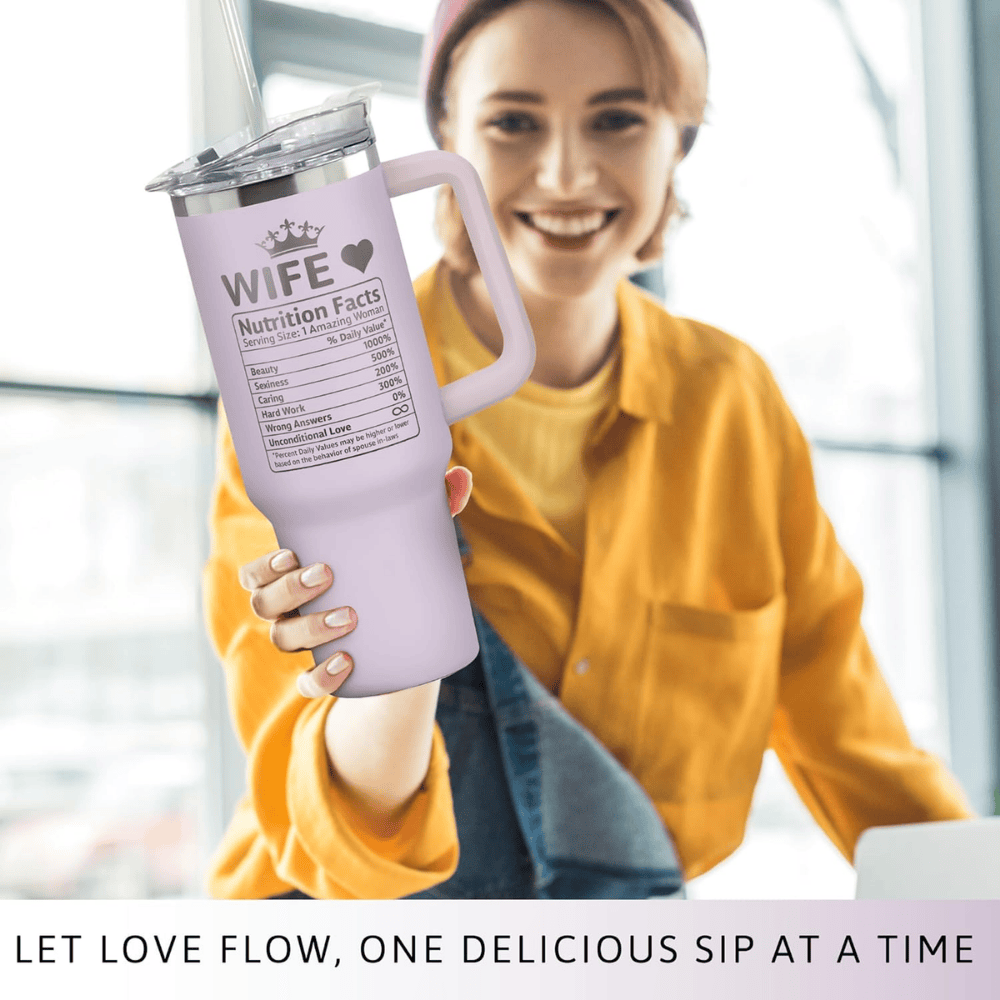 "To My Wife" Purple 40oz Tumbler with Handle | Romantic Anniversary Gift from Husband