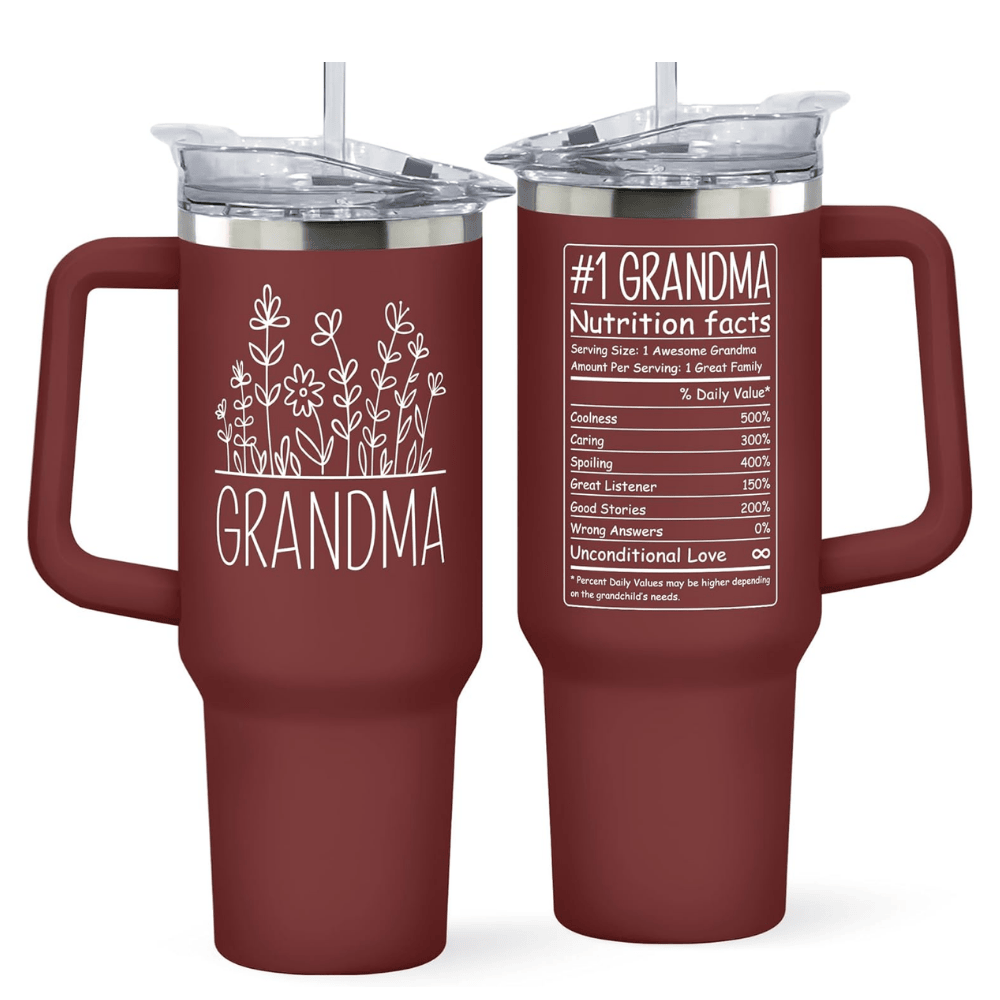 "Best Grandma" Red 40oz Tumbler with Handle | Heartwarming Gift from Grandkids