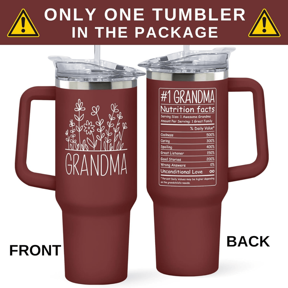 "Best Grandma" Red 40oz Tumbler with Handle | Heartwarming Gift from Grandkids