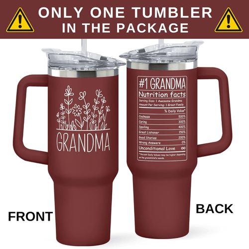 "Best Grandma" Red 40oz Tumbler with Handle | Heartwarming Gift from Grandkids