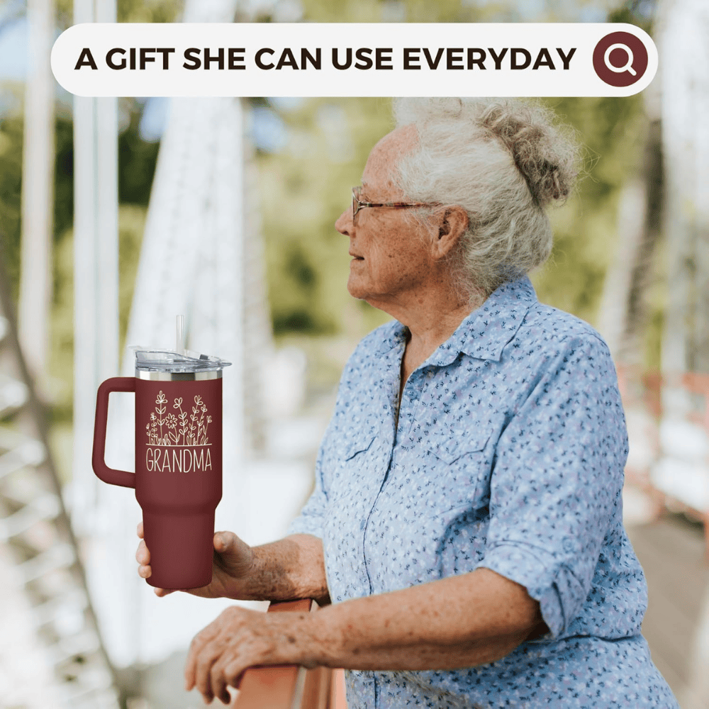 "Best Grandma" Red 40oz Tumbler with Handle | Heartwarming Gift from Grandkids