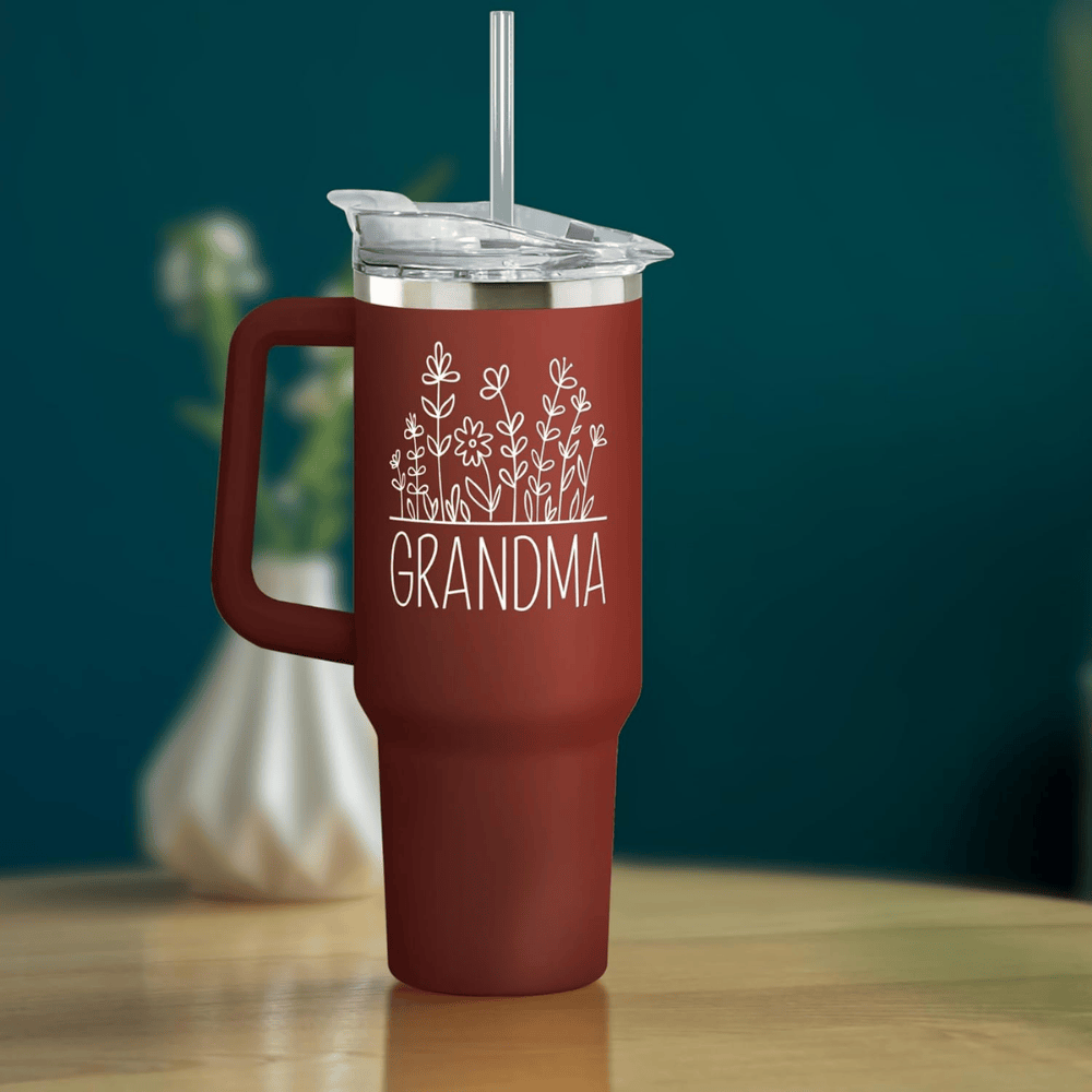 "Best Grandma" Red 40oz Tumbler with Handle | Heartwarming Gift from Grandkids