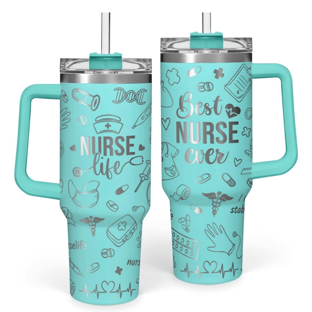 Nurse Appreciation 40oz Tumbler with Handle | "Nurse Life" Stainless Steel Gift