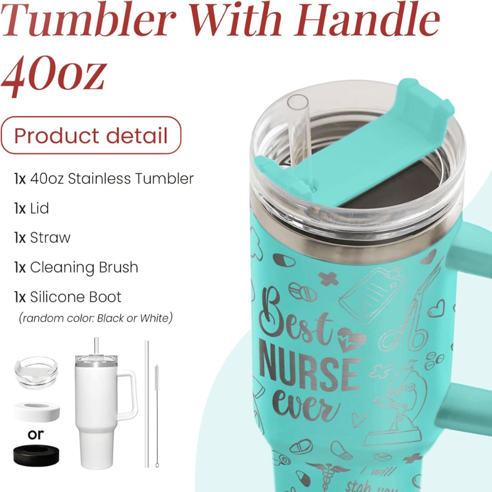 Nurse Appreciation 40oz Tumbler with Handle | "Nurse Life" Stainless Steel Gift