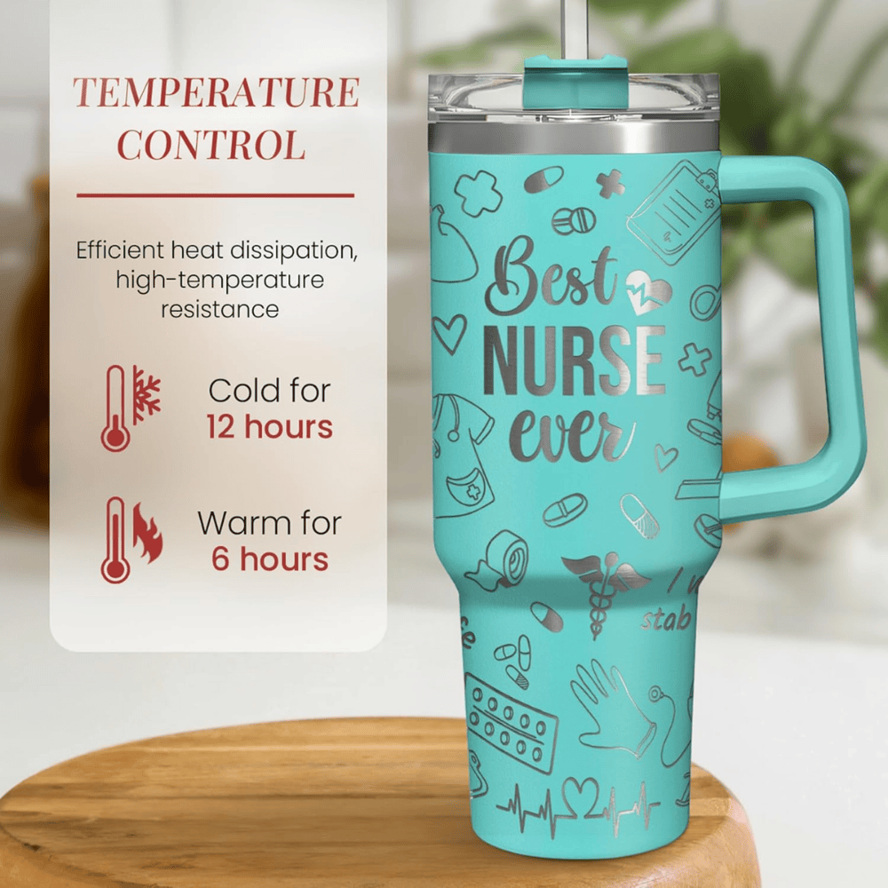 Nurse Appreciation 40oz Tumbler with Handle | "Nurse Life" Stainless Steel Gift