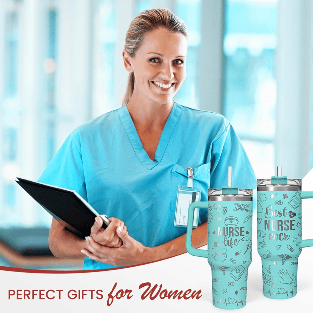 Nurse Appreciation 40oz Tumbler with Handle | "Nurse Life" Stainless Steel Gift