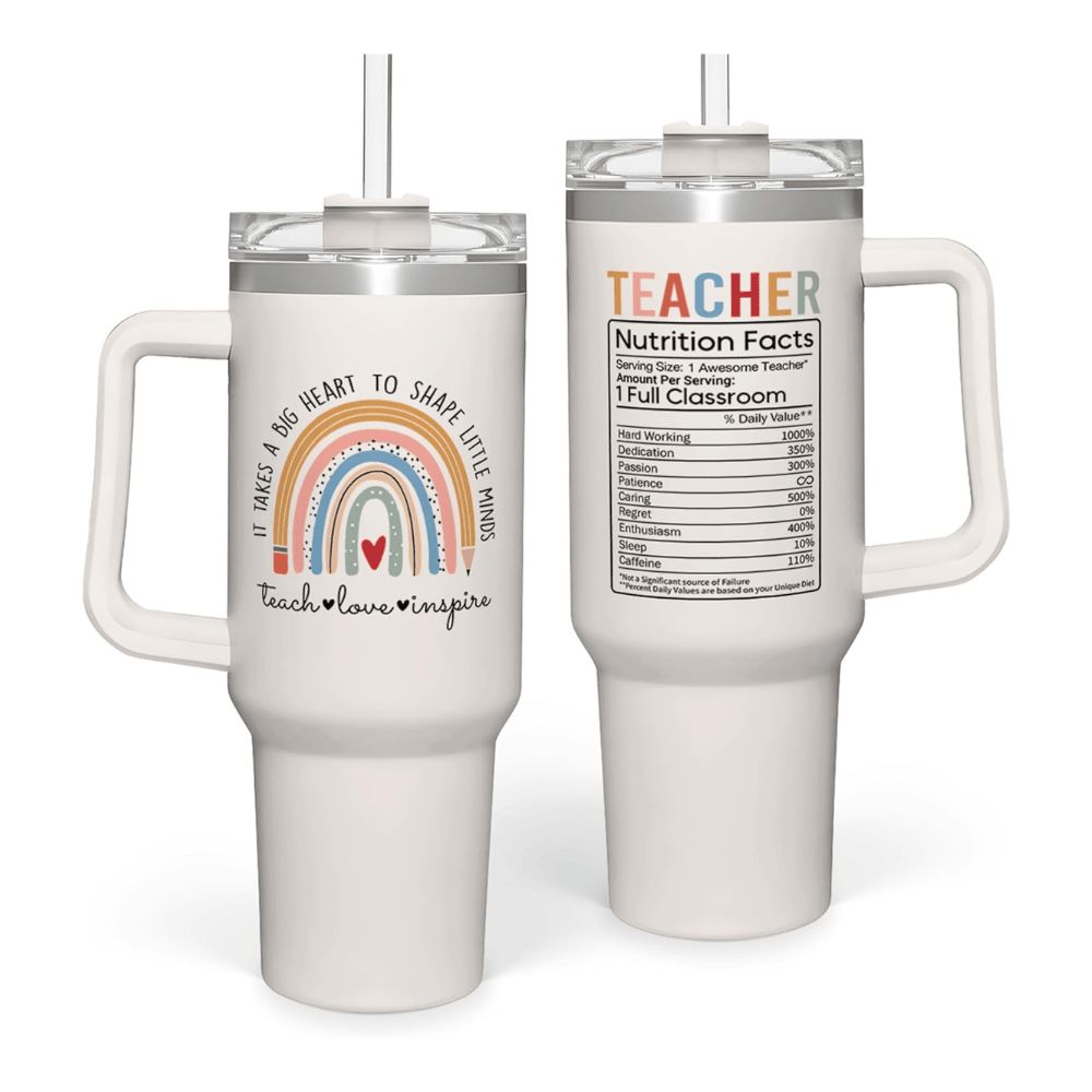 Teacher Appreciation 40oz Tumbler with Handle | "Big Heart" Stainless Steel Gift