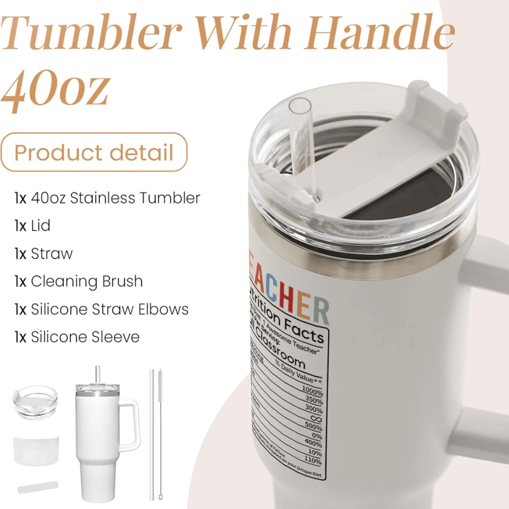 Teacher Appreciation 40oz Tumbler with Handle | "Big Heart" Stainless Steel Gift