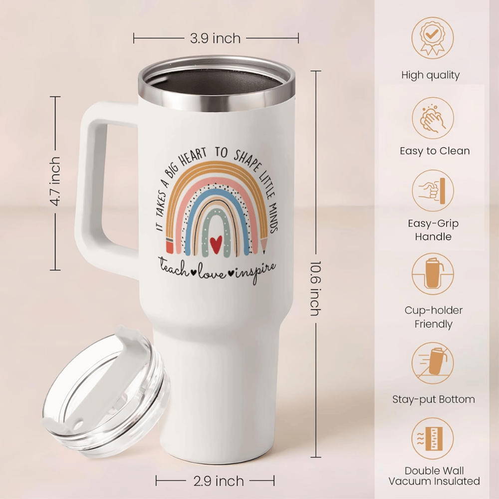 Teacher Appreciation 40oz Tumbler with Handle | "Big Heart" Stainless Steel Gift