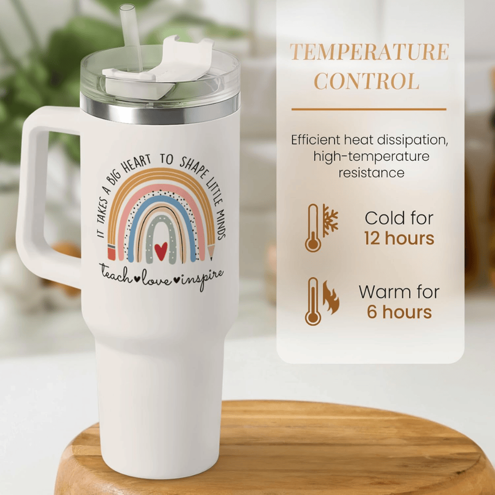 Teacher Appreciation 40oz Tumbler with Handle | "Big Heart" Stainless Steel Gift