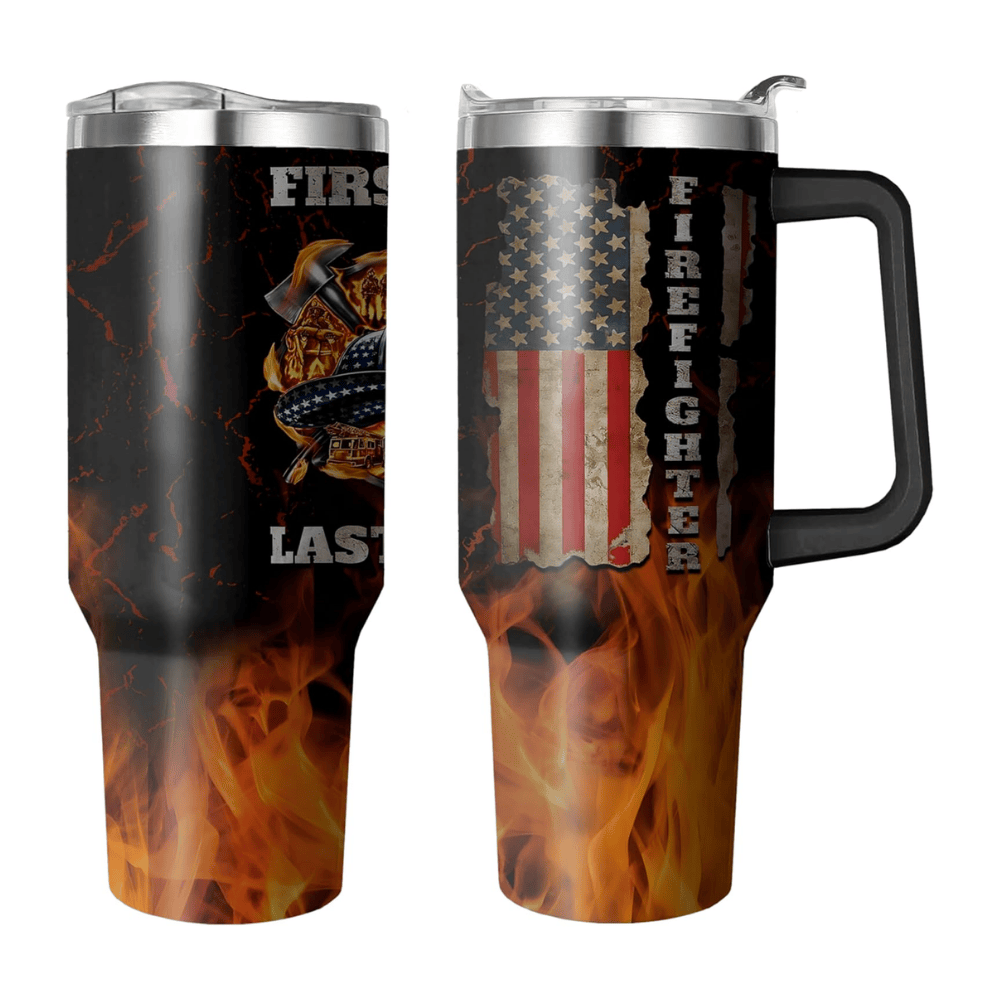 Firefighter Pride 40oz Tumbler with Handle | Stainless Steel Gift for Firemen