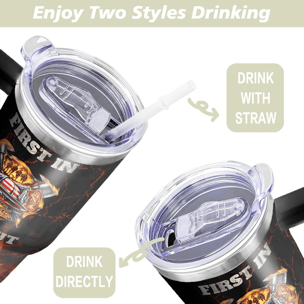Firefighter Pride 40oz Tumbler with Handle | Stainless Steel Gift for Firemen