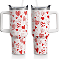 Red Hearts 40oz Tumbler with Handle | Valentine's Day Stainless Steel Gift for Her