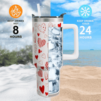 Red Hearts 40oz Tumbler with Handle | Valentine's Day Stainless Steel Gift for Her
