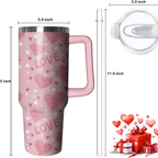 Pink Heart 40oz Tumbler with Handle | Valentine's Day Stainless Steel Gift for Her