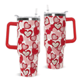 Red Love Hearts 40oz Tumbler with Handle | Valentine's Day Stainless Steel Travel Mug