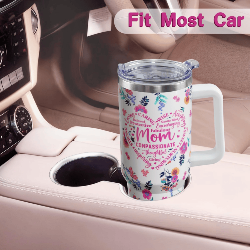 Best Mom Ever Floral 40oz Tumbler with Handle | Stainless Steel Mother's Day Gift