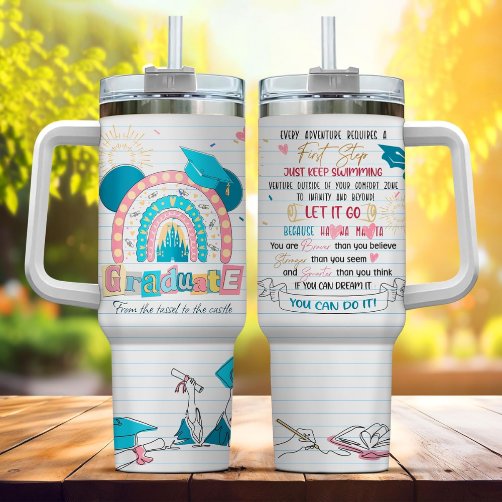 Graduation Castle 40oz Tumbler with Handle | Magical "Next Adventure" Senior Gift