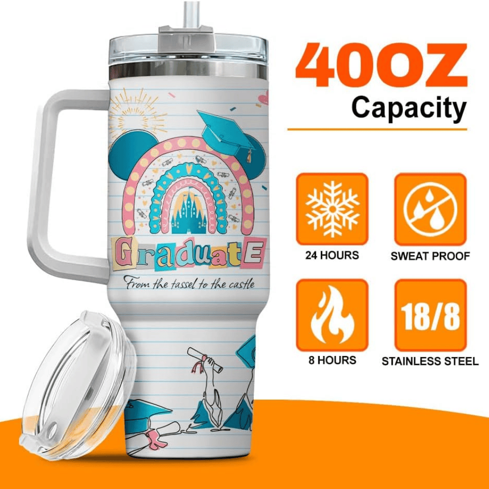 Graduation Castle 40oz Tumbler with Handle | Magical "Next Adventure" Senior Gift