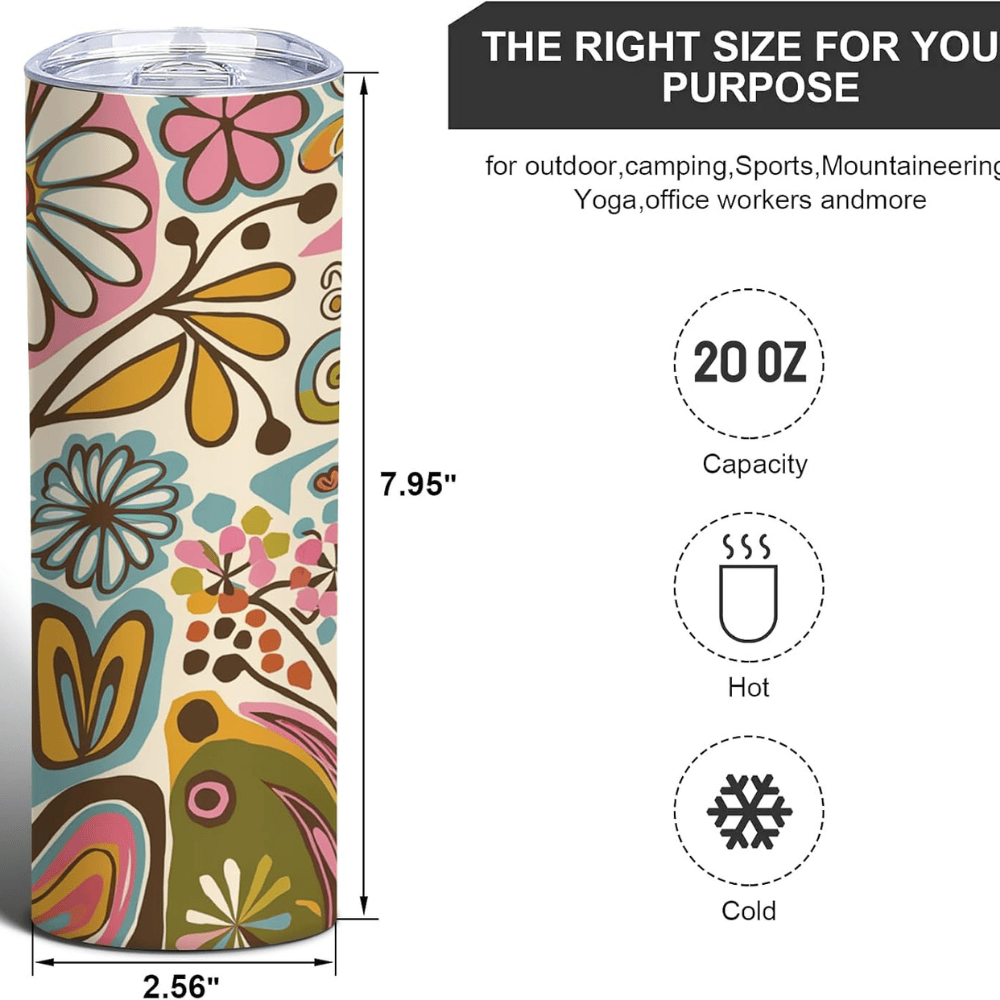 Amazing Grace 20oz Skinny Tumbler | Retro Floral Christian Stainless Steel Travel Mug