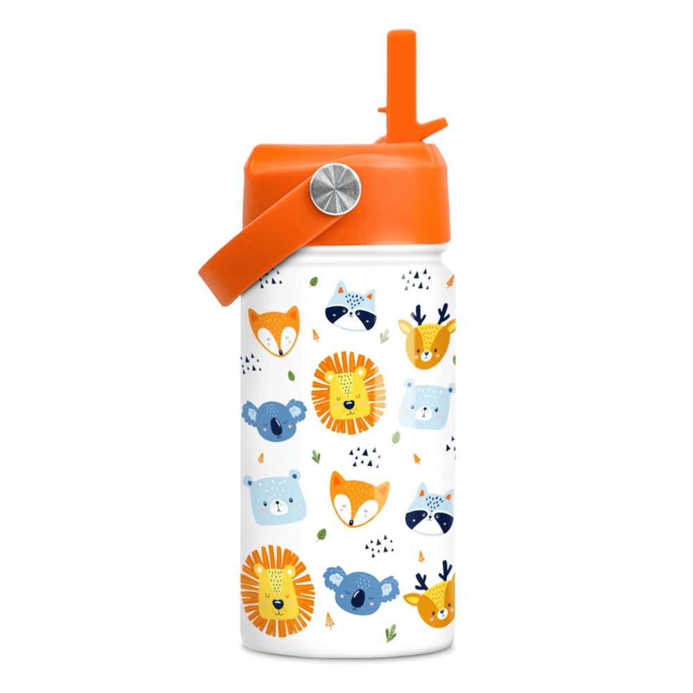Cute Animal 12oz Kids Water Bottle with Straw Lid | Insulated Stainless Steel School Cup