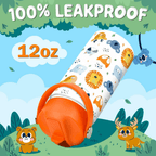Cute Animal 12oz Kids Water Bottle with Straw Lid | Insulated Stainless Steel School Cup