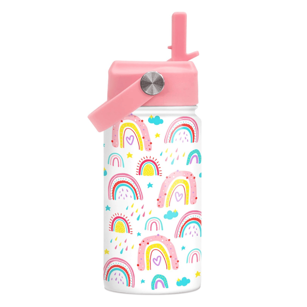 Rainbow 12oz Kids Water Bottle with Straw Lid | Insulated Stainless Steel School Cup for Girls
