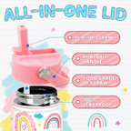 Rainbow 12oz Kids Water Bottle with Straw Lid | Insulated Stainless Steel School Cup for Girls